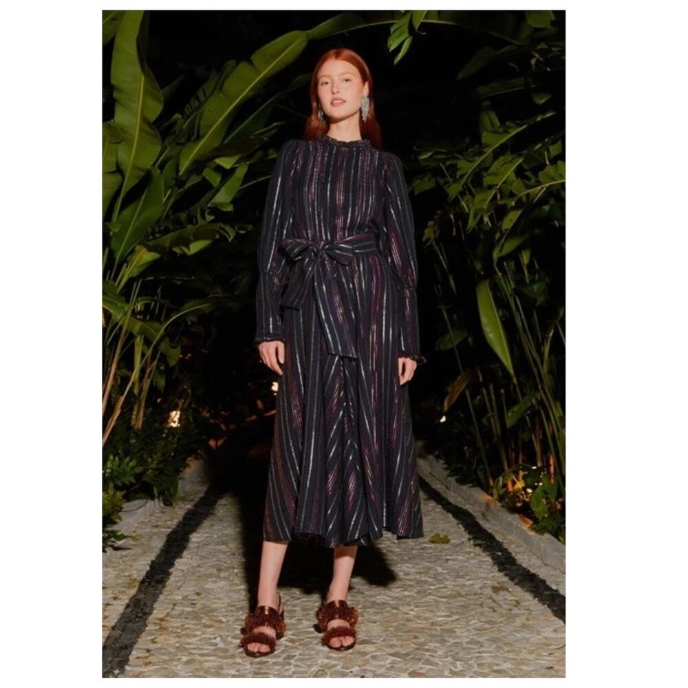 FARM RIO Stripe Long Sleeve Midi Dress Size XS